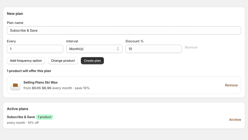 Create a subscription plan with frequency and discount