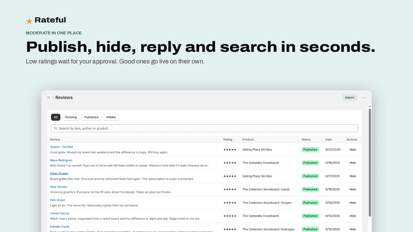 Moderating reviews in the Shopify admin