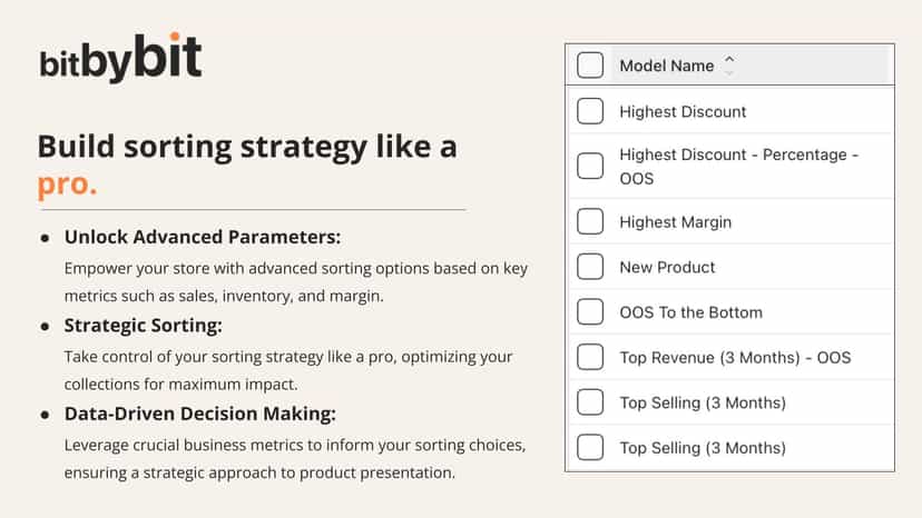 sorting merchandizing for shopify app