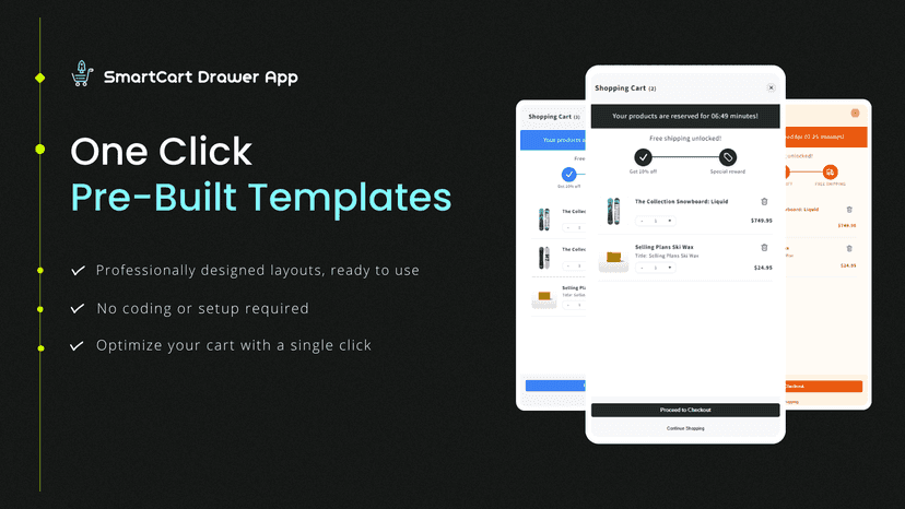 Launch faster with professionally designed, pre-built cart drawe