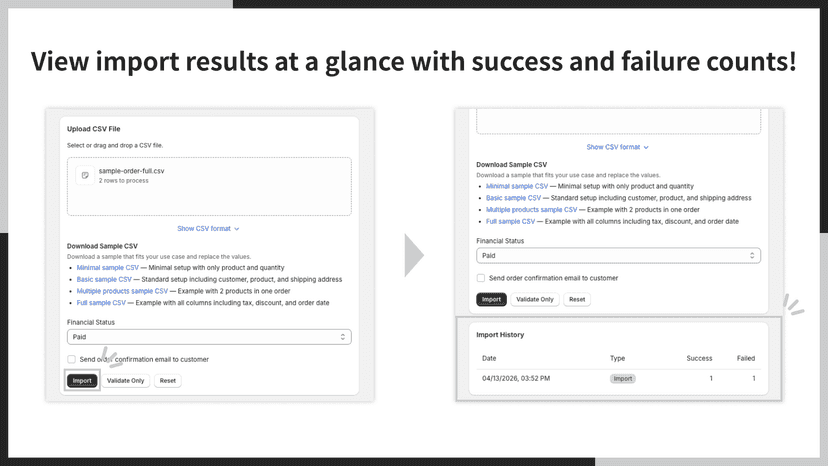 View import results at a glance with success and failure counts!