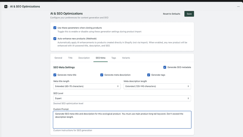 bulk SEO products metadatas optimizations