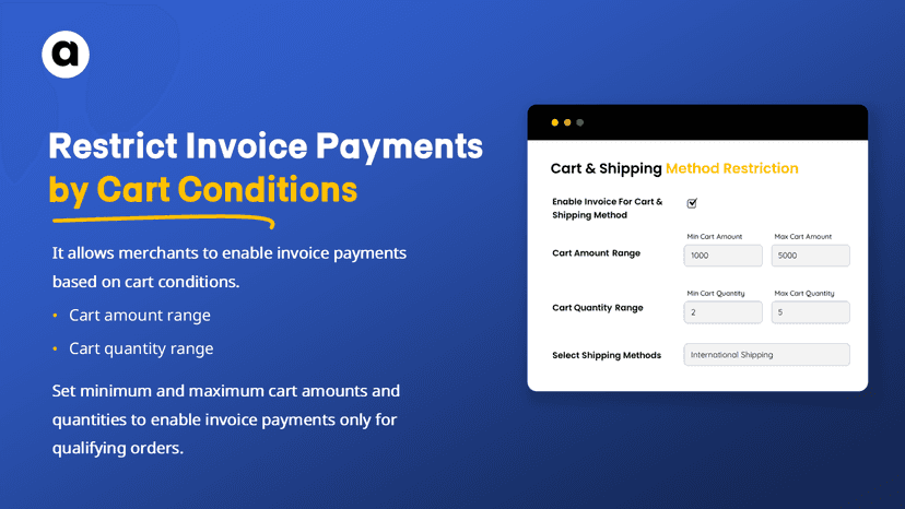 Restrict Invoice payment on cart total