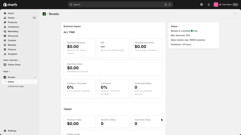Revelio analytics dashboard with revenue and ROI