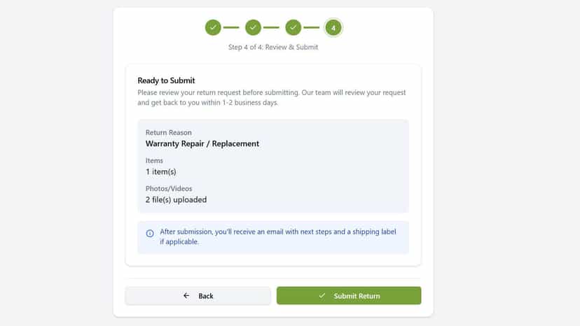Review and submit return request