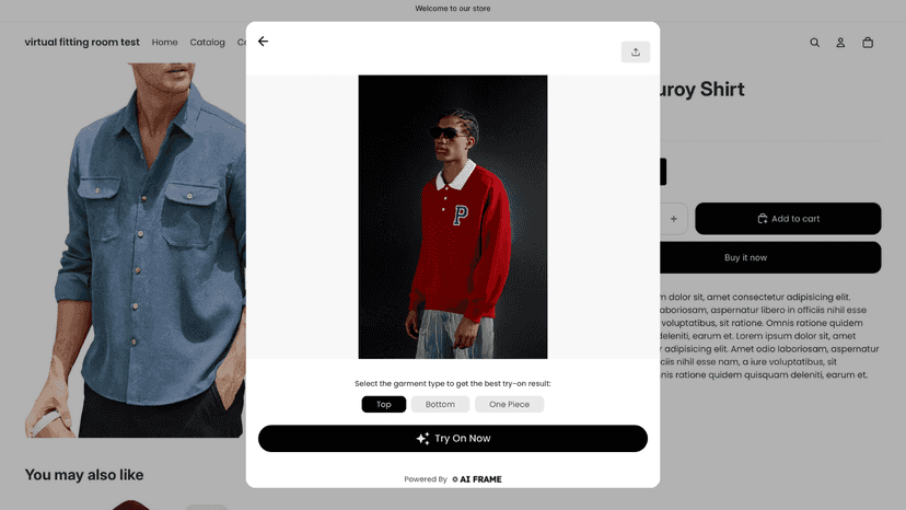 Hit "generate" to start virtual try-on. Any garment type!