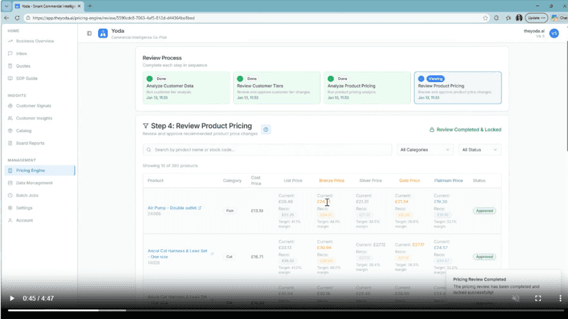 Screenshot reviewing product pricing examples