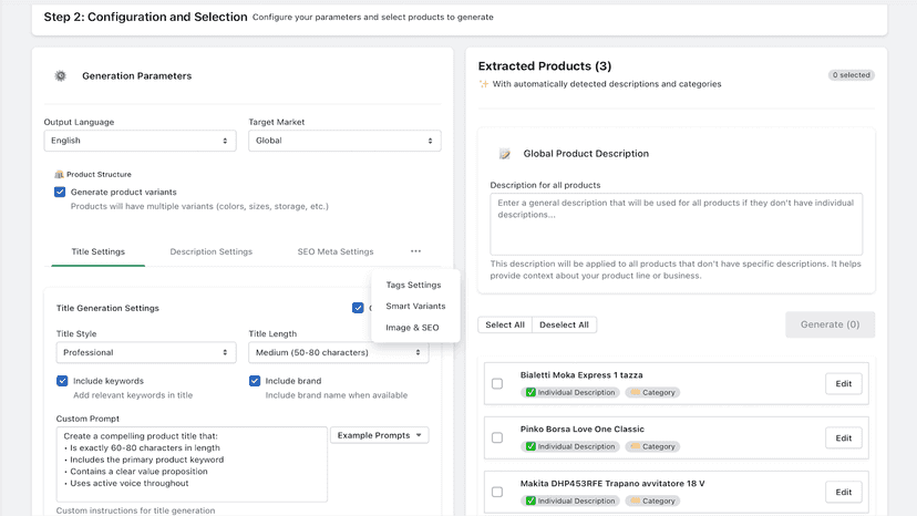 Generate product datas and SEO in any languages