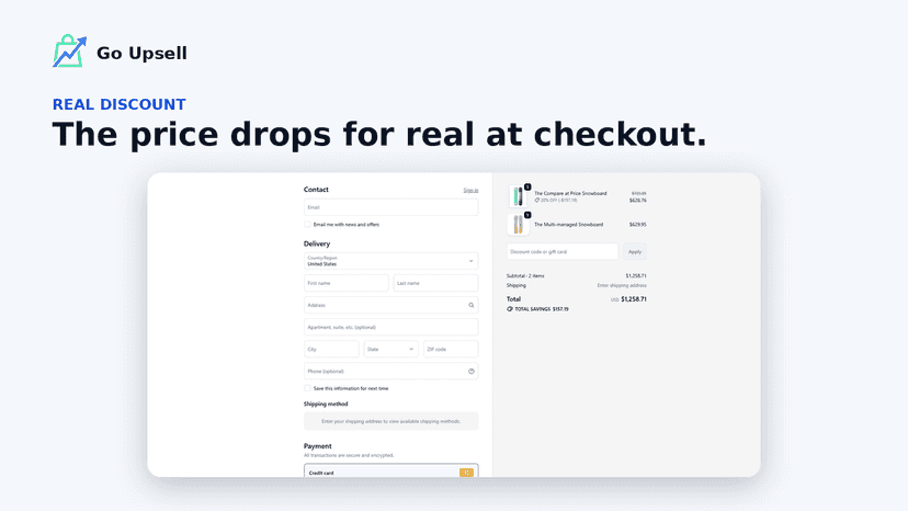 Upsell discount applied to the order total at checkout