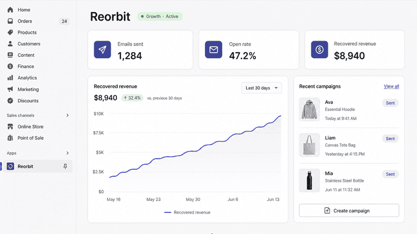 Choose a Reorbit plan tier directly inside the Shopify admin
