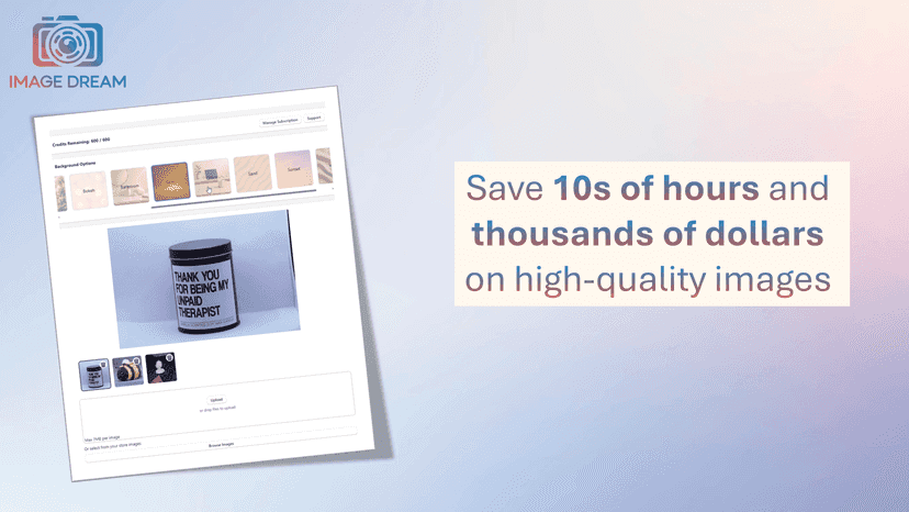 Selected background, displaying initial product image