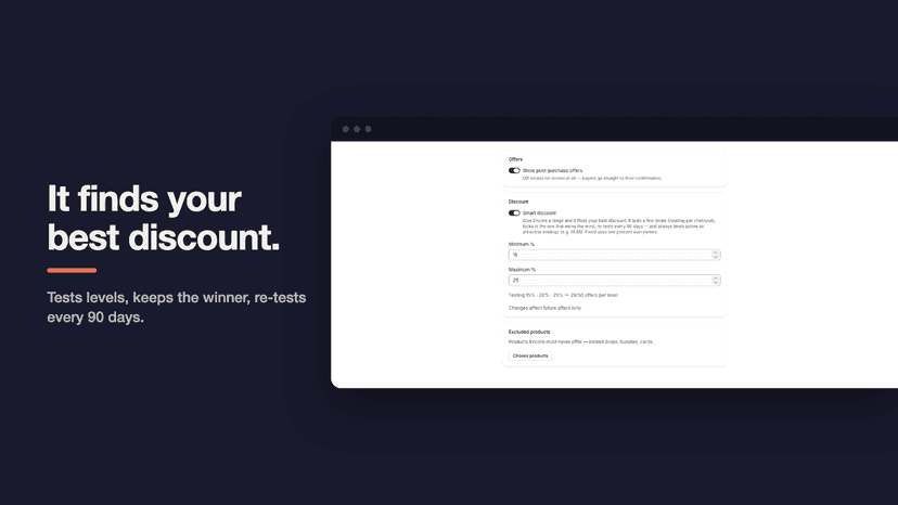 Smart discount settings testing levels within a merchant range