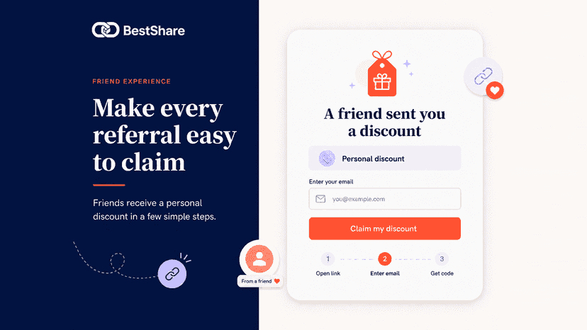 Friend discount claim page with email and reward code flow