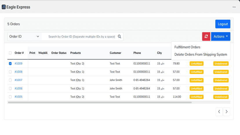 Select multiple orders to delete from fast shipping system