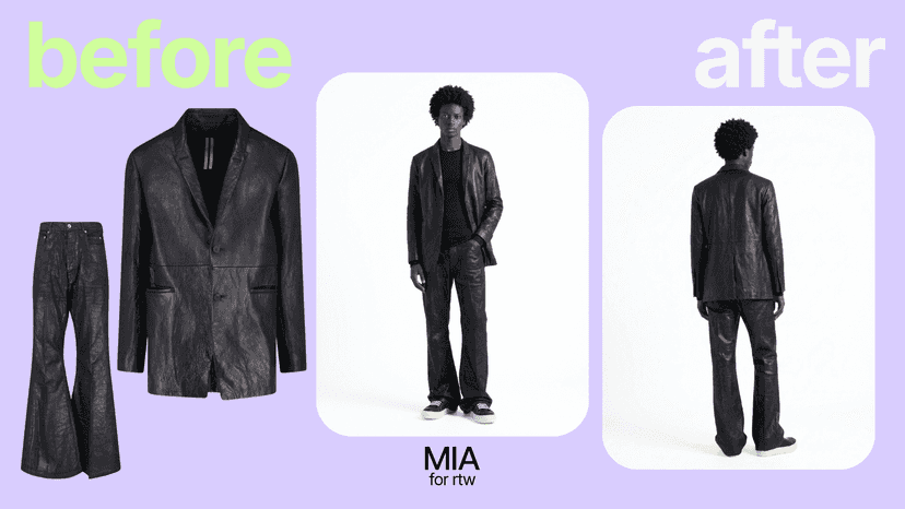 Before and after flat lay to on-model photo