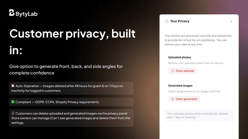 Privacy panel with image deletion and auto-expiry options