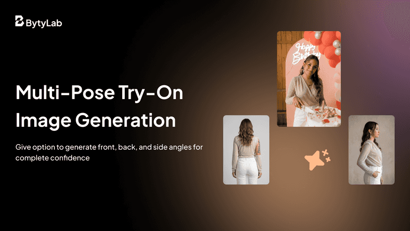 Multi-pose try-on showing front, back, side views