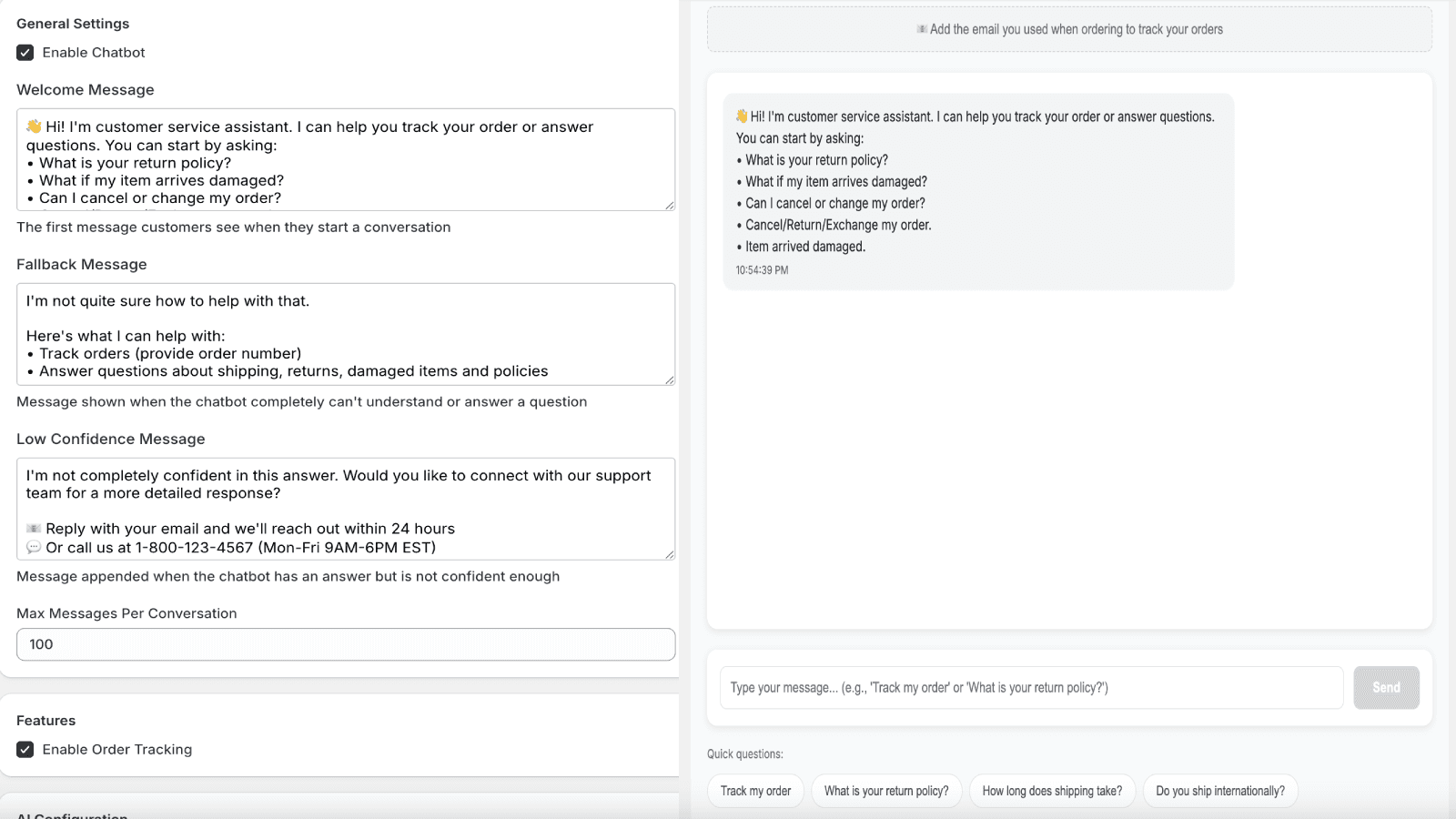 can customize the message and test before to go