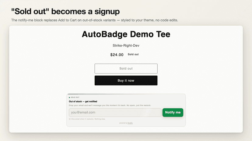 Notify-me form on a sold-out product page