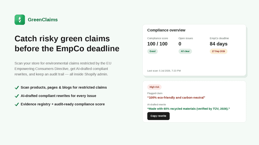 GreenClaims scans your store for risky EU green claims