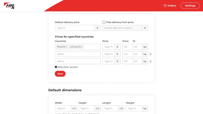 Manage various shipping price options.