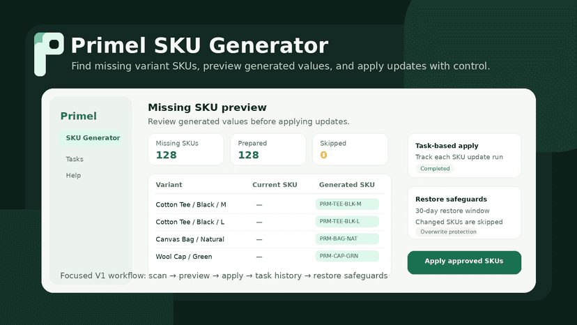 SKU generator preview and task history