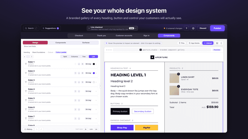 Gallery of branded headings, buttons, controls