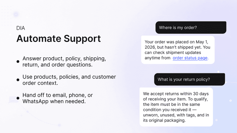 Dia AI Chatbot supports your customers