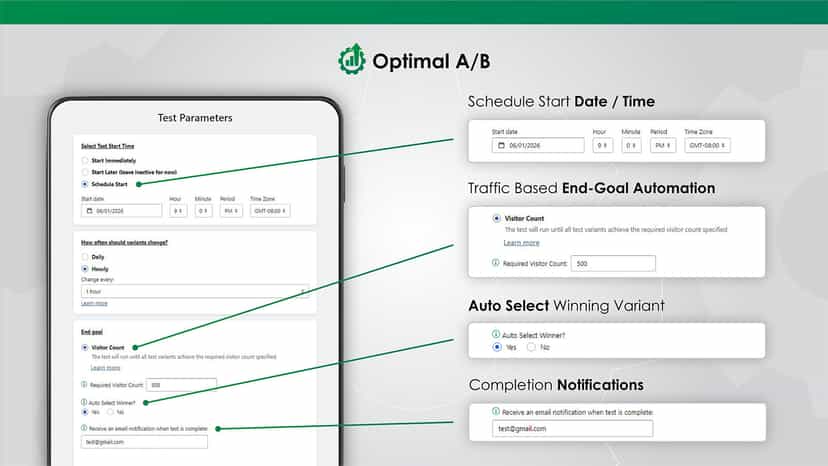 Optimal A/B Testing has automation and scheduling features