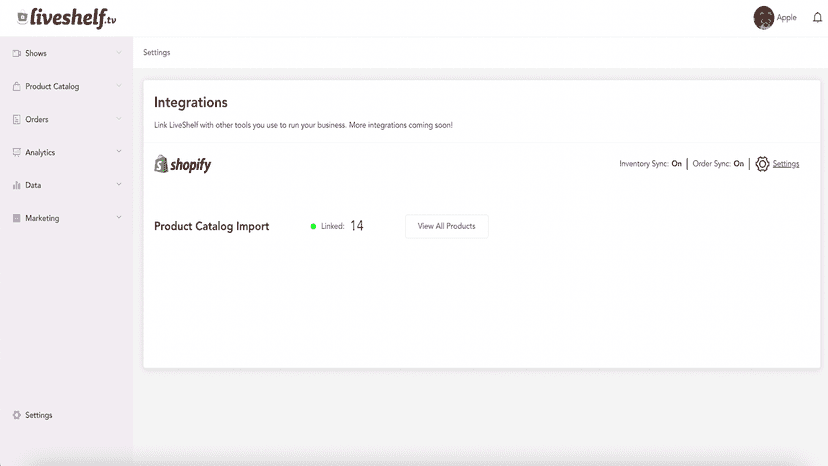 Integration result page in LiveShelf