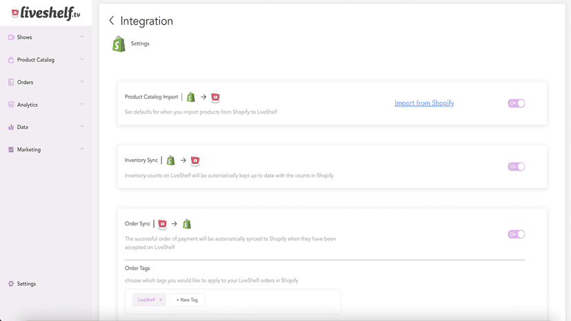 Integration settings page
