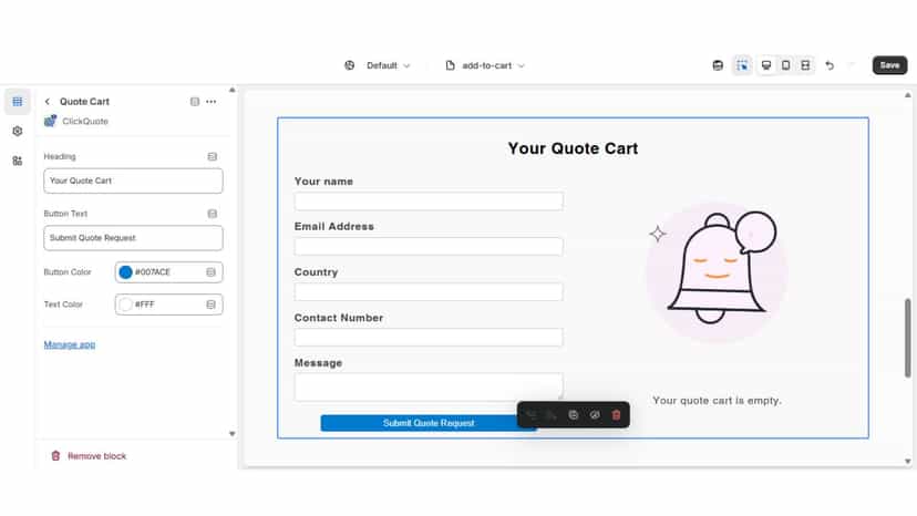 quote page preview with customisation