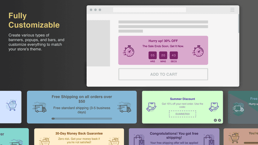 Customize colors, font, text, and more