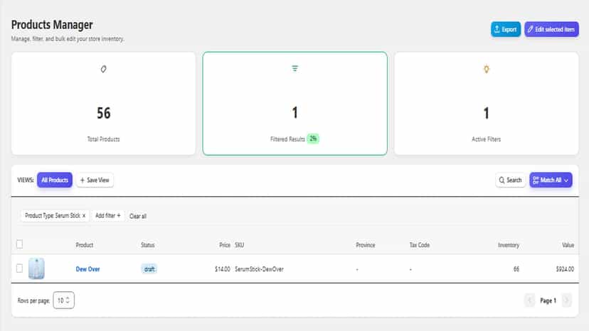 Filter and organize thousands of products with ease.