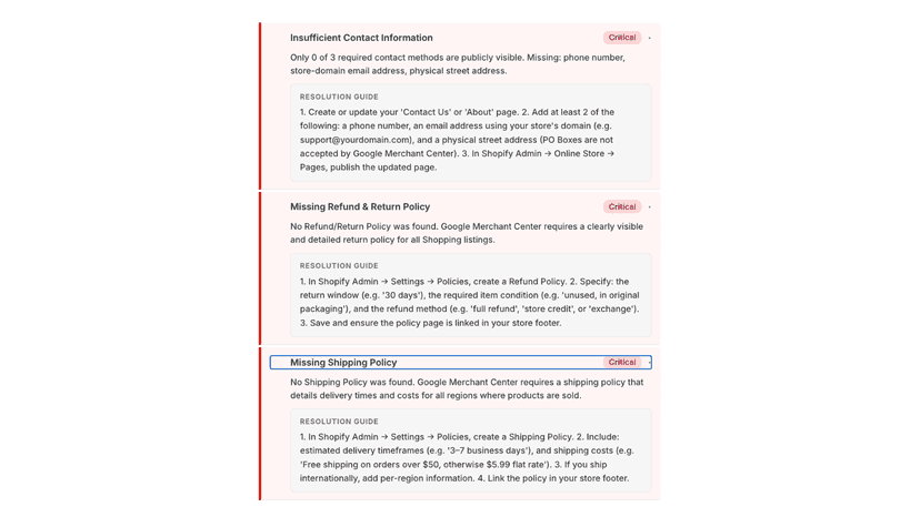 Expanded checks with resolution guides