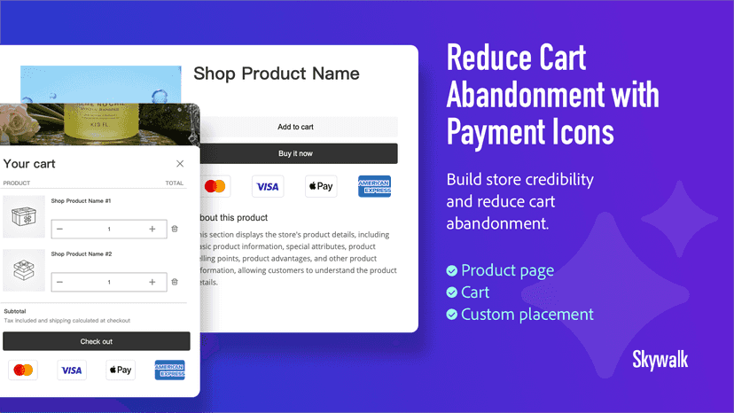 Secure payment badges displayed on a product page layout.