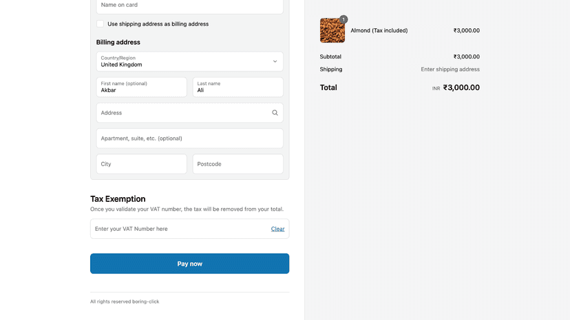 VAT validation block on checkout page with billing details