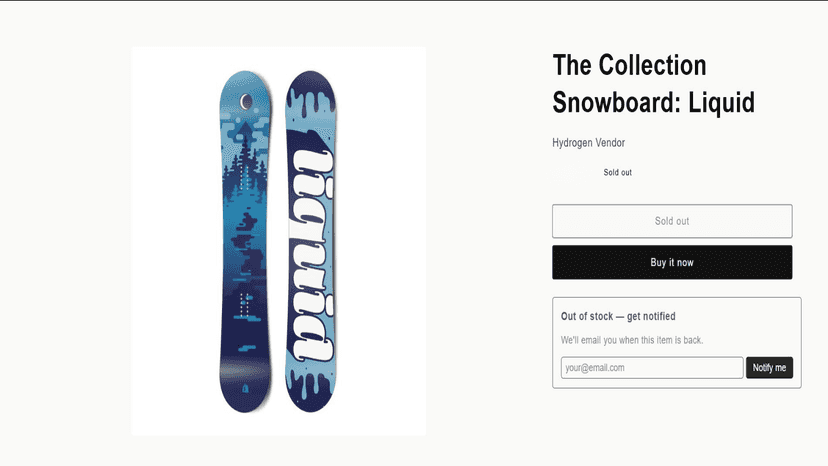 Notify me when back in stock widget on product page