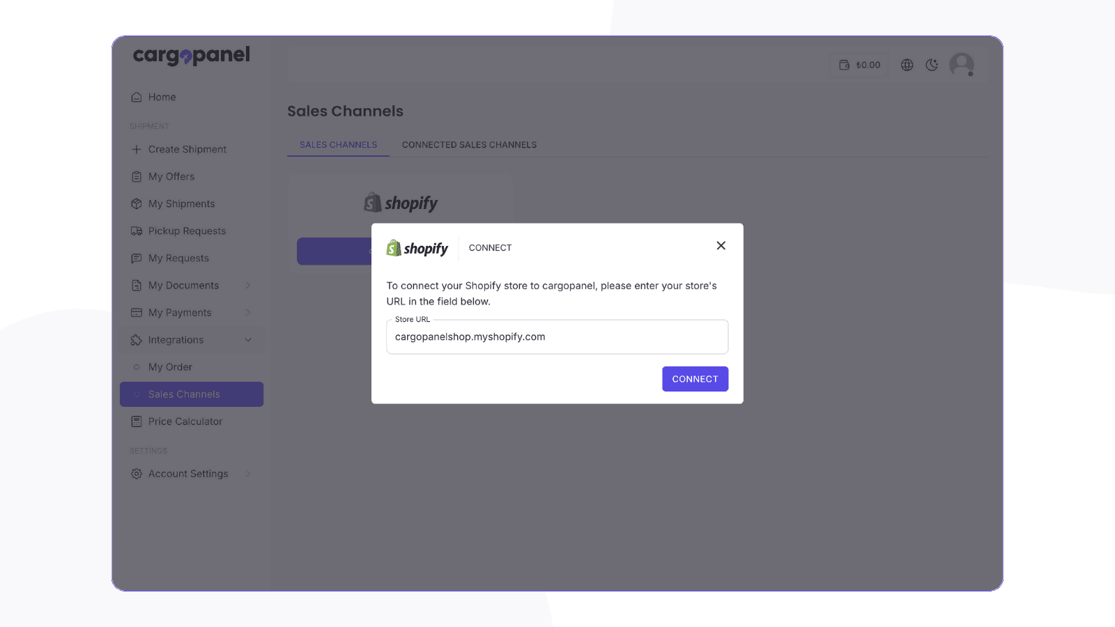 Enter your Shopify URL to connect your store.