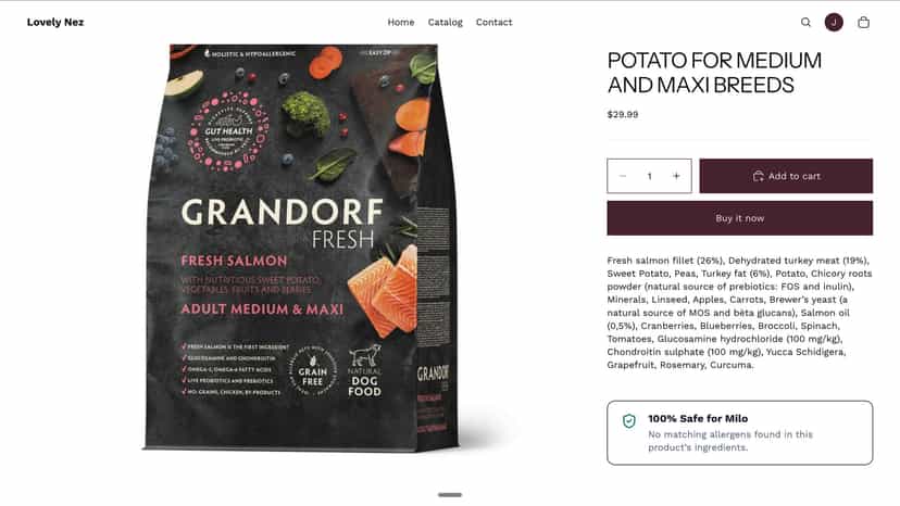 Real-time allergen safety check on every product page