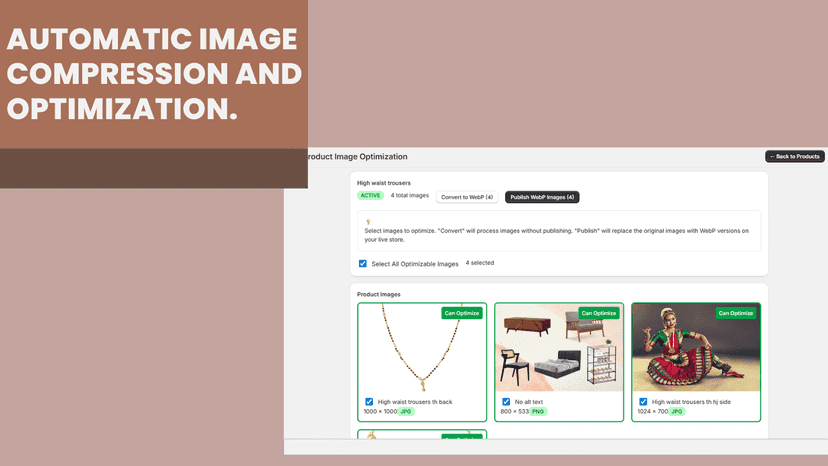 Automatic image compression and optimization.