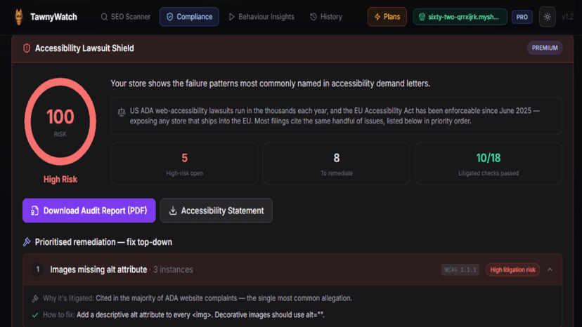 Prioritized WCAG fixes and a generated accessibility statement