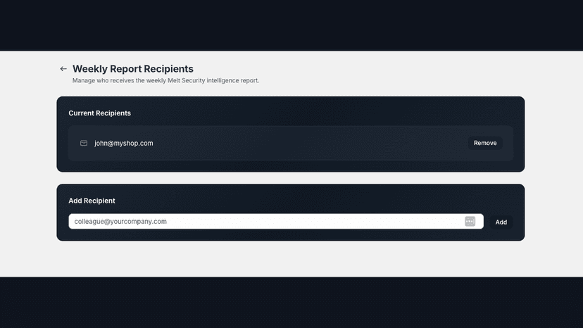 Manage weekly report recipients from the app settings page