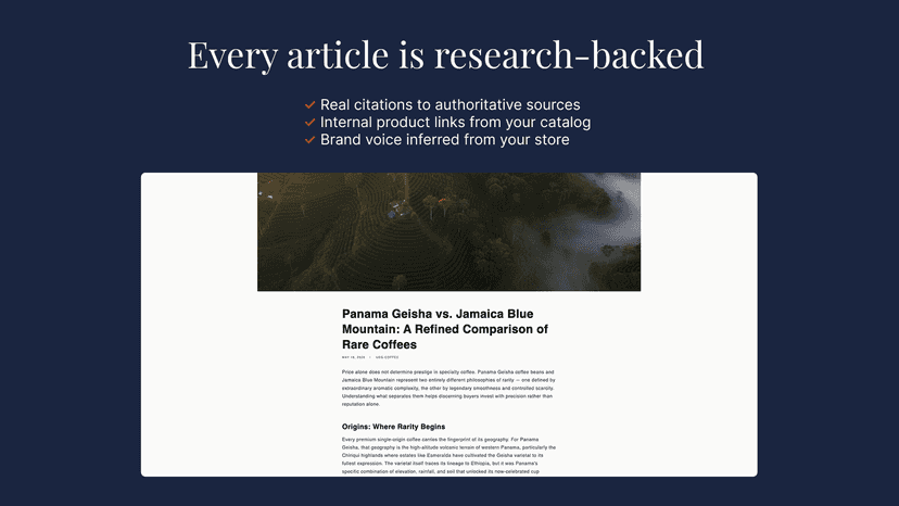 Published Quill article on a Shopify storefront