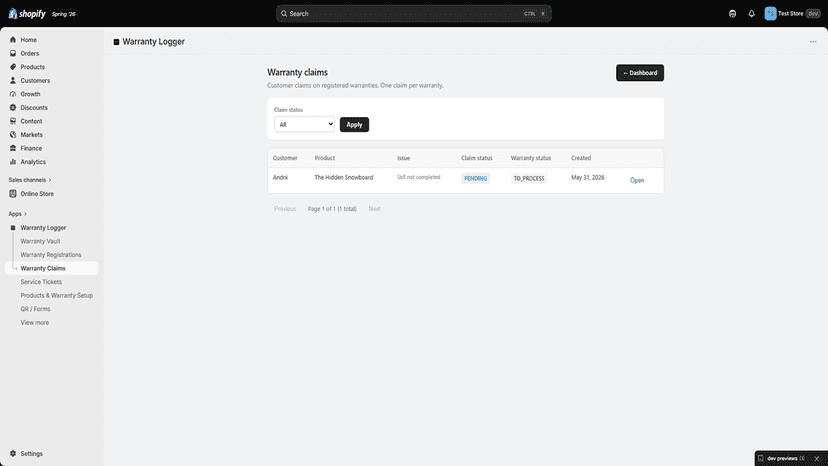 Review and manage customer warranty claims in one place
