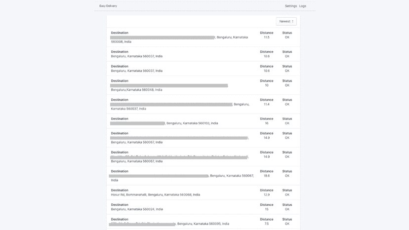 logs page to show all local delivery results