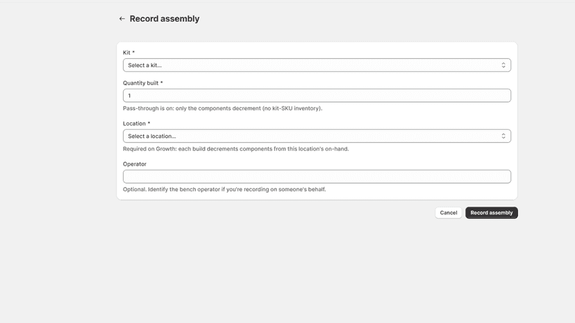 Kit Comfort assembly form