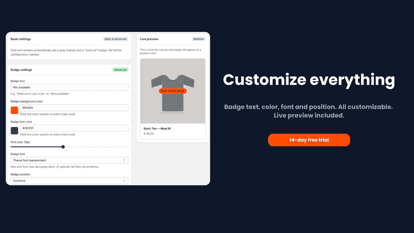 SmartStock badge customization settings with live preview