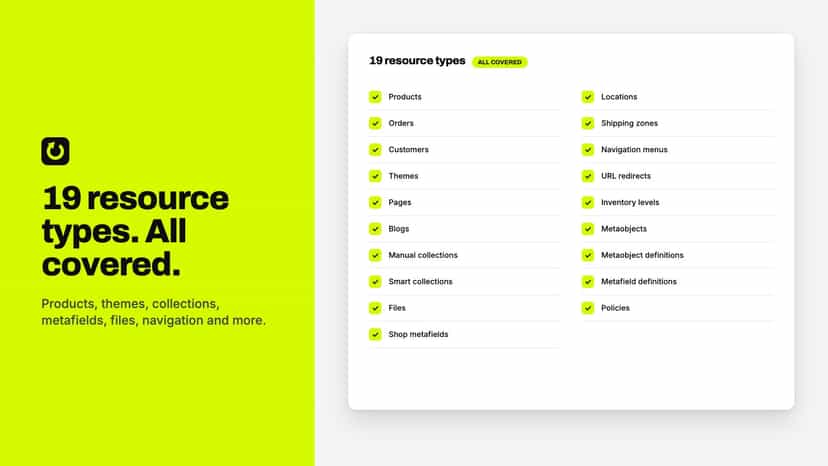 Covers collections, products, and 19 more categories