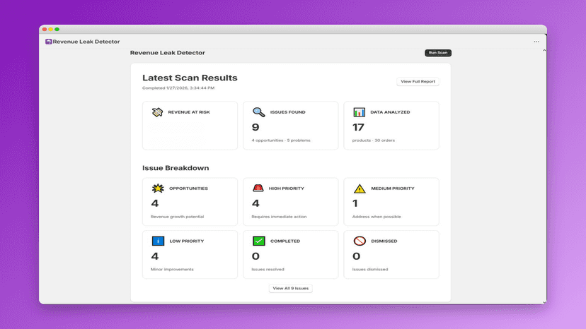 Revenue Leak Detector - Scan dashboard
